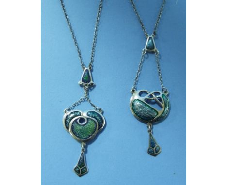 A silver and enamel necklace, and another (2)