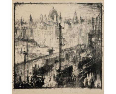 A Frank Brangwyn artist's proof etching, a train station, signed  See illustration Condition report Report by GH

The picture