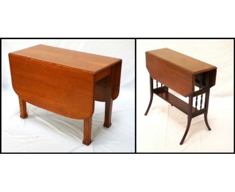 LARGE OAK DROP FLAP GATE LEG TABLEwith shaped flaps, standing on tapering supports, 106cm wide; together with a mahogany Suth
