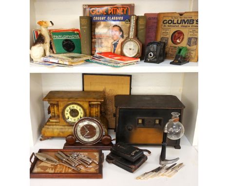 LOT OF VINTAGE COLLECTABLESincluding a 'Gecophone - all electric three valve receiver', Victorian painted wooden mantel clock