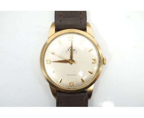 ELCO INCABLOC NINE CARAT GOLD GENTLEMAN'S WRISTWATCHthe circular dial with baton and Arabic numerals and a sweep seconds hand