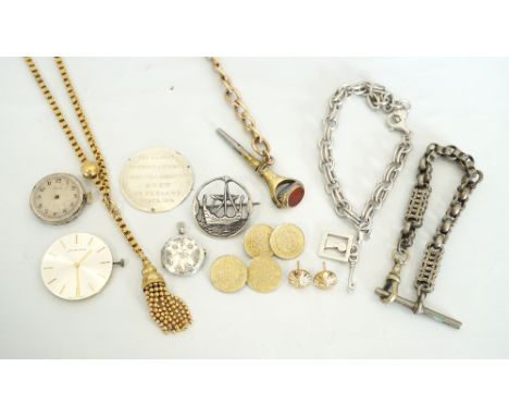 SELECTION OF JEWELLERY
including Rolex and Juvenia watch movements, Robert Allison Glasgow silver brooch with galleon, variou