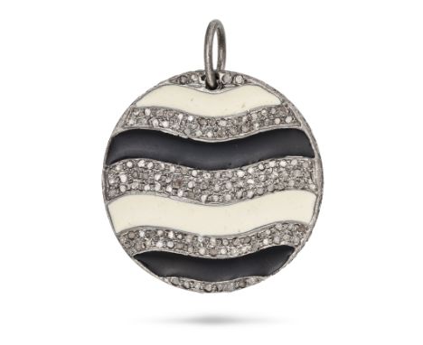 NO RESERVE - A DIAMOND AND ENAMEL PENDANT the circular pendant decorated with black and white enamel, accented by round cut d