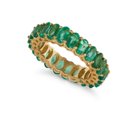 AN EMERALD ETERNITY RING in 14ct yellow gold, set all around with a row of oval cut emeralds, stamped 14K, size N1/2 / 7, 4.6