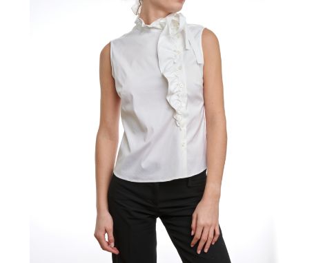 PRADA WHITE RUFFLE SLEEVELESS BLOUSECondition grade B+.Size Italian 44. 90cm chest, 55cm length. White toned sleeveless blous