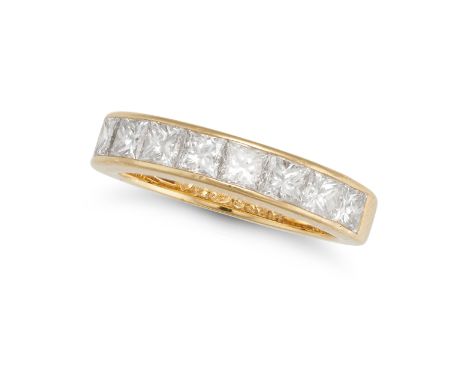 BOODLES, A DIAMOND HALF ETERNITY RING in 18ct yellow gold, channel set with nine princess cut diamonds all totalling 1.2-1.4 