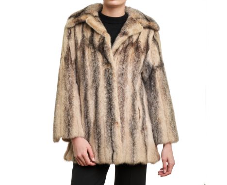 RICHARD PAYNE STRIPED BEIGE FUR COATCondition grade B+.90cm chest, 80cm length. Beige toned striped fur coat with button-up o