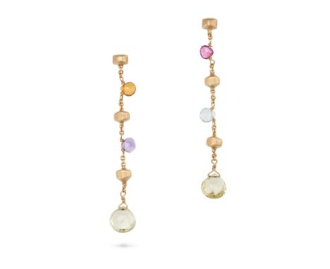 MARCO BICEGO, A PAIR OF PARADISE EARRINGS in 18ct yellow gold, each comprising a chain set variously with briolette cut citri