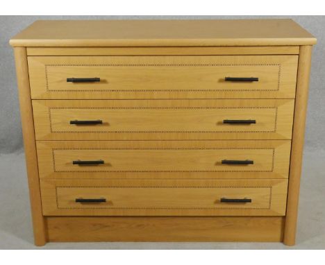 A bespoke inlaid light oak chest of drawers. H.96 W.122 D.48cm 