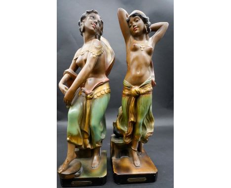 A pair of mid century Art Deco style ceramic figures, Moorish Dancers. Signed and numbered. H.48 W.15 