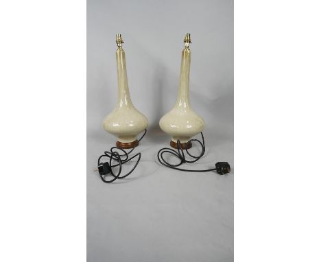 A pair of Chinese JingChang ceramics contemporary cream and honey flambe glaze ceramic table lamps. H.60 W.29 