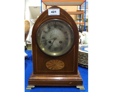 An inlaid arched top mantle clock with French movement marker S Marti Condition Report: Available upon request
