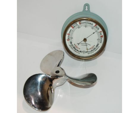 A MacDonald &amp; Morrison bulkhead barometer, 14cm diameter and chrome propeller Condition Report: Available upon request