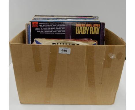 A box of vinyl LP records to include Siouxie and the Banshees, Slade, Average White Band, Rainbow, Kajagoogoo, Boney M, The S