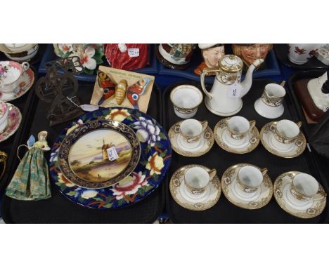 A lot comprising a Noritake gilt decorated coffee service, a Malingware blue ground plate decorated with flowers and butterfl