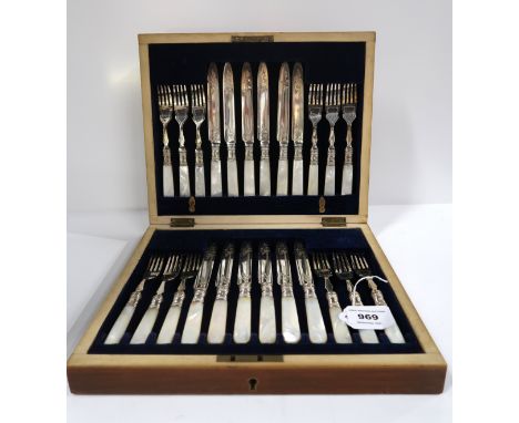 A cased 24 piece set of EP &amp; mother of pearl dessert cutlery Condition Report: Available upon request