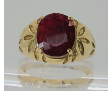 A 9ct gold gents ruby ring, size O, weight 5.6gms Condition Report: Very little wear if any. Brand new this ring cost £195. t