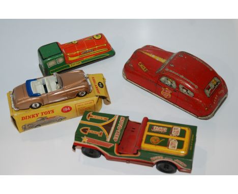 A Dinky 194 Bentley Coupe in original box, Dinky 955 Fire Engine, Dinky 269 Royal Mail Van, tin plate toys etc Condition Repo