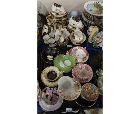 A lot comprising a Tuscan china black and gilt decorated part tea service, Noritake demitasse cups and saucers, assorted tea 