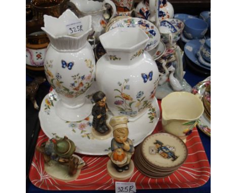 A lot comprising Aynsley Cottage Garden pattern vases &amp; serving plate, a Nao figure of geese, Hummel figures, a Carltonwa