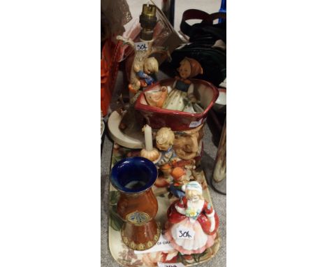 A lot comprising a secessionist Royal Doulton vase possibly decorated by Maud Bowden, incised MB to base, Royal Doulton chara