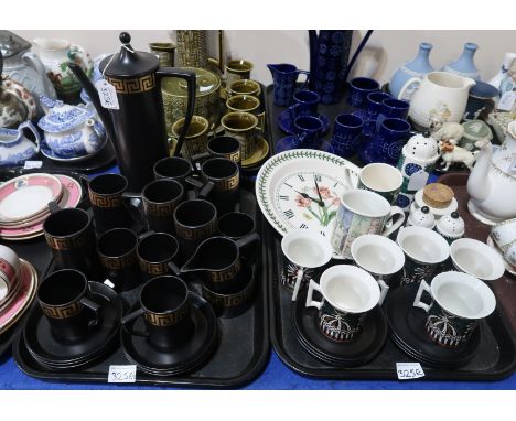 A lot comprising a Portmerrion black ground coffee set decorated with gilt key pattern designed by Susan Williams Ellis &amp;