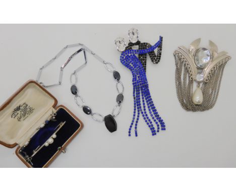 A Butler &amp; Wilson dancers brooch, a necklace in the style of Jakob Bengel, a pearl brooch and other items Condition Repor
