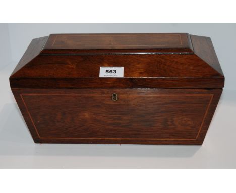 A Victorian mahogany three division tea caddy with hinged lid, 34cm wide Condition Report: Available upon request