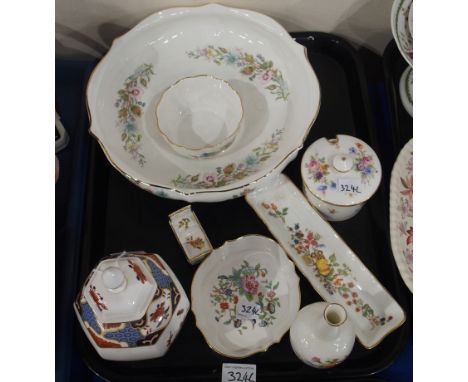 A lot comprising an Aynsley Wild Tudor pattern bowl, a Somerset pattern pin dish, a similar floral decorated Minton preserve 