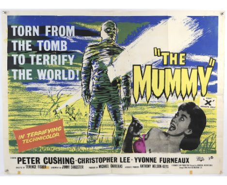 The Mummy (R-1960s) British Quad film poster, horror starring Peter Cushing &amp; Christopher Lee, Hammer Production, folded,