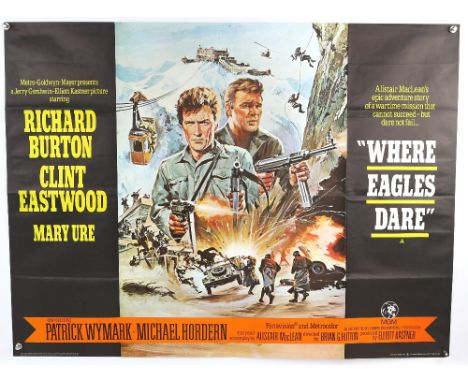 Where Eagles Dare (R-1969) British Quad film poster, War starring Clint Eastwood &amp; Richard Burton, MGM, folded, 30 x 40 i