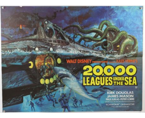 Walt Disney 20,000 Leagues Under The Sea (R-1970's) British Quad film poster, folded, 30 x 40 inches.    
