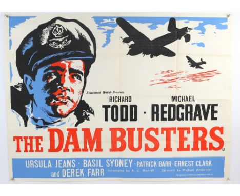 The Dam Busters (R-1960's) British Quad film poster, starring Richard Todd &amp; Michael Redgrave, folded, 30 x 40 inches.   