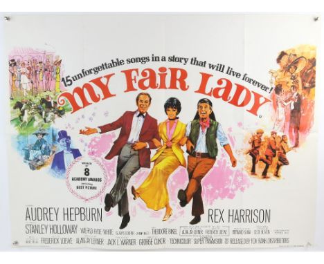 My Fair Lady (R-1970's) British Quad film poster, Oscar-winning Musical starring Audrey Hepburn and Rex Harrison, artwork by 