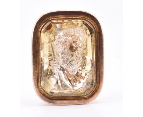 A Georgian gold and citrine seal fob with Poseidon intaglio. The Georgian gold seal fob set with a faceted citrine, with an i