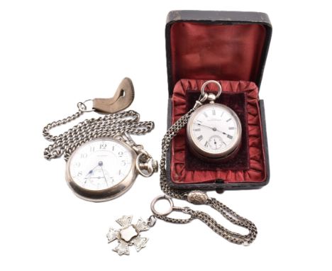 A Victorian cased A.W.Co Waltham silver pocket watch. The watch having Roman numeral hour markers with a subsidiary dial to 6