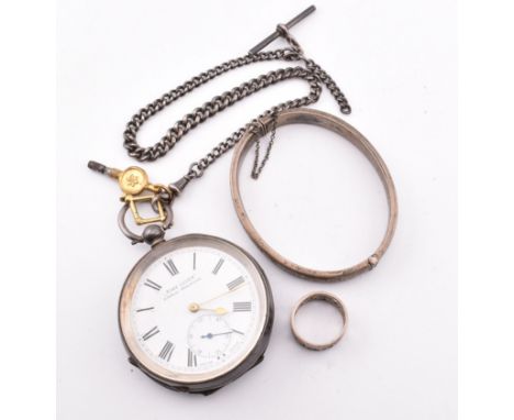 A hallmarked 925 silver Aceme Lever H Samuel Manchester pocket watch having a hallmarked 925 silver watch chain together with