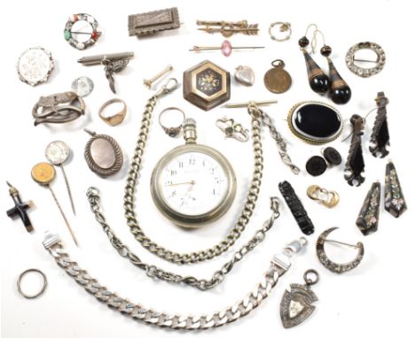 A large collection of jewellery and fragments AF. The assorted jewellery to include a banded agate brooch pin, a silver curb 