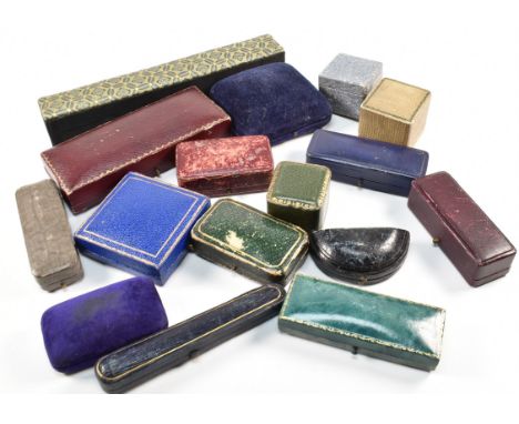 An assortment of jewellery boxes. The mixed lot of fifteen antique and later jewellery boxes to include ring boxes, stick pin