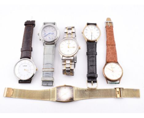 Six assorted wristwatches. The watches to include Rotary, Accurist, Claude Valentini, J W Benson, Lorus. Including stainless 