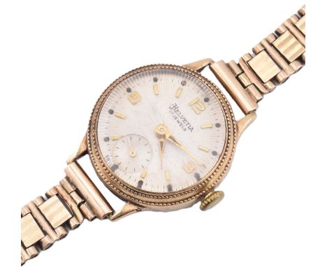 A hallmarked 9ct gold Helvetia wristwatch. The 9ct yellow gold Helvetia wristwatch having mixed stick and Arabic indices and 