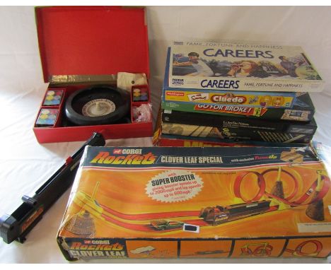 Corgi Rockets Clover leaf special, selection of vintage board games inc Careers, Go for Broke and Simpsons cluedo &amp; roule
