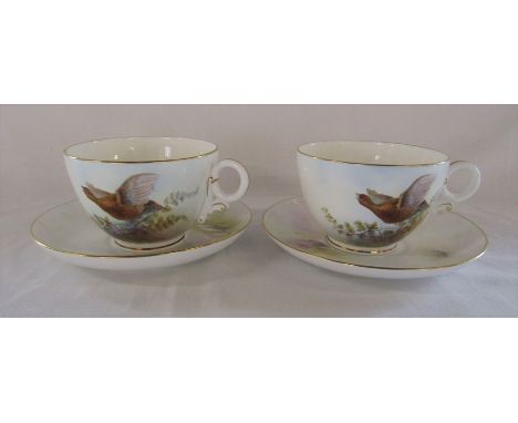 Pair of Royal Worcester 'Grouse' oversized / jumbo cup and saucers with signature from artist Arthur Badham (saucer D 20 cm c