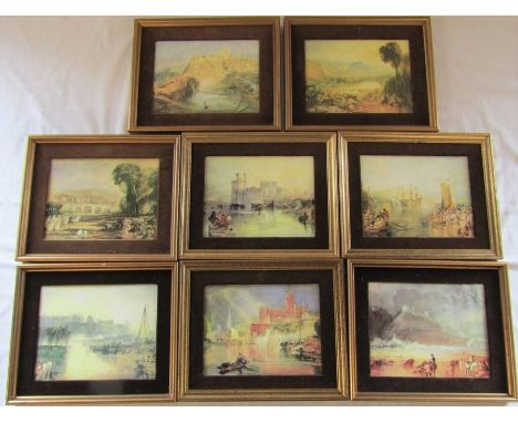 8 Coalport framed porcelain plaques 'Views of England and Wales' inc Worcester cathedral, Criccieth castle, Windsor castle &a