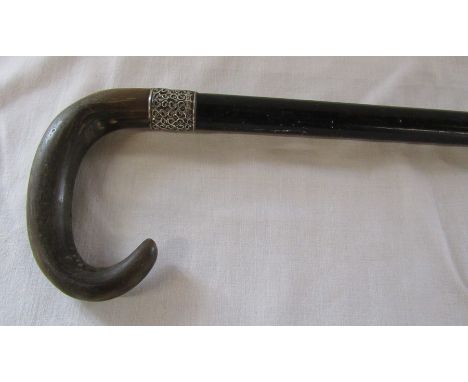 Victorian horn ebonised walking stick with silver mount Birmingham 1900