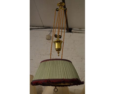 Period style rise &amp; fall light fitting with silk shade