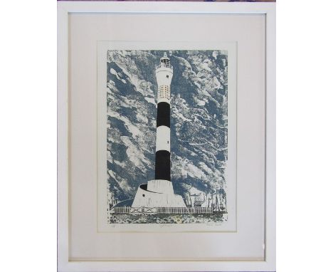 Pamela Guille A.R.C.A artist proof screenprint 'The Lighthouse' pencil signed and titled by the artist 43 cm x 53 cm (size in
