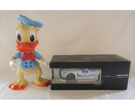 Walt Disney Productions Donald Duck rubber figure 1962 &amp; boxed AMG collectors model Black Falcon Mercedes GT 3