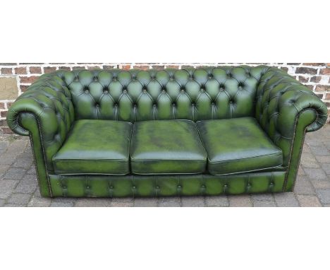 Green leather 3 seater Chesterfield sofa