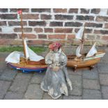 2 model ships & a vintage fashion doll on stand (all AF)